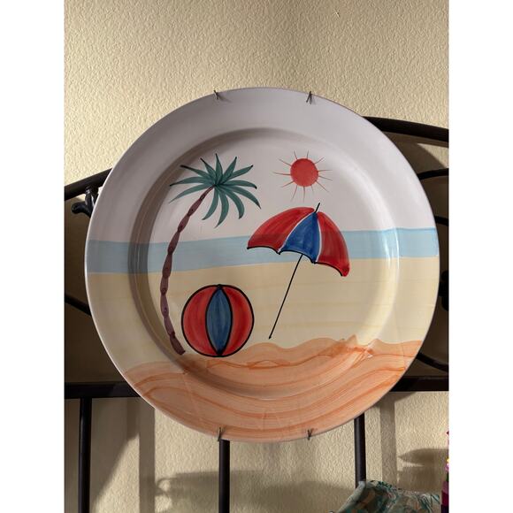 Pier 1 Hand Painted XLarge 15.5" Round Italy Made Beach Vacation Platter Bowl - Picture 7 of 7